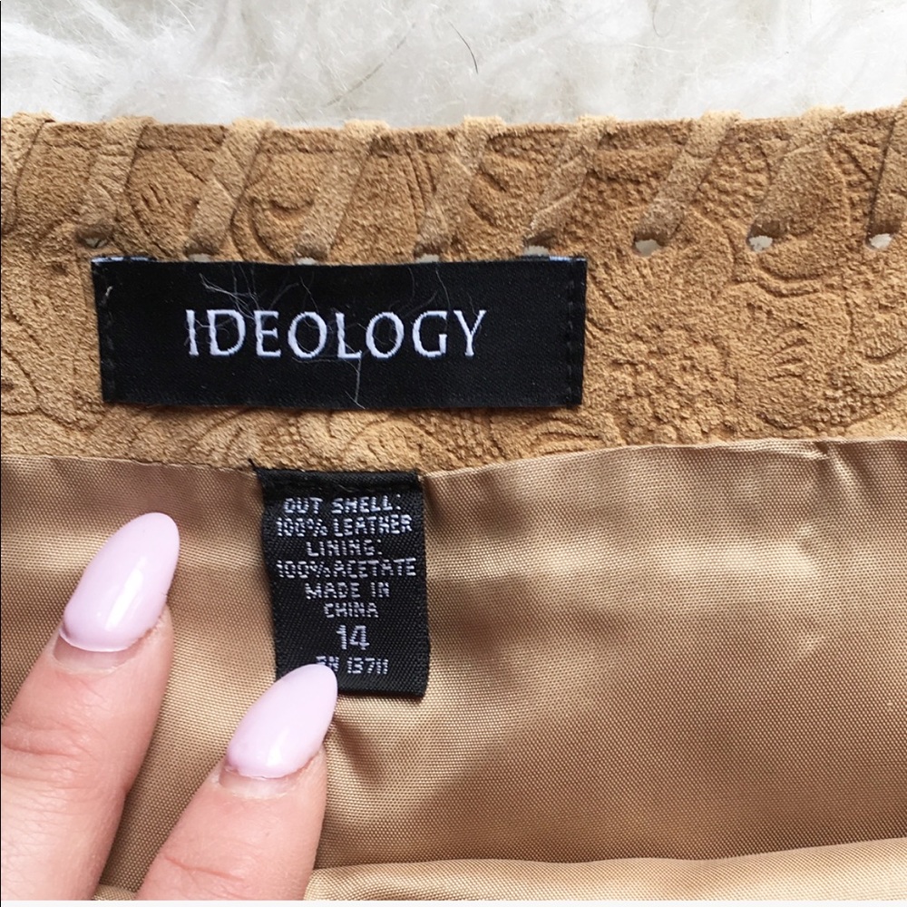 Ideology Tan Leather Patchwork Embossed Skirt - image 5